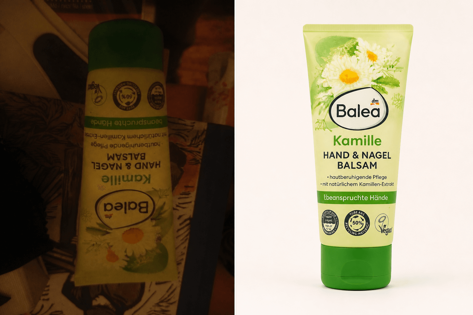 Example 2: From phone photo to clean product shot original and retouched comparison